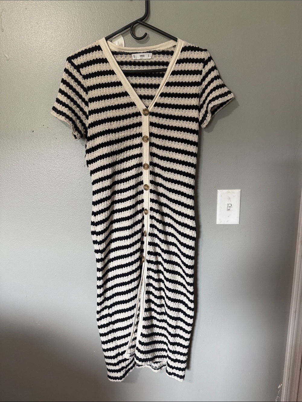 Mango MNG Striped Knit Midi Dress - Black & White - Size Small